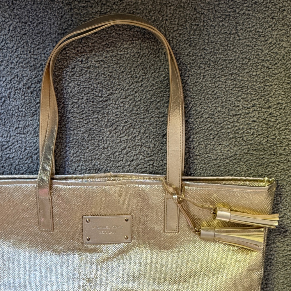 Michael Kors Gold Metallic Tote Bag with Tassels! - Picture 7 of 15